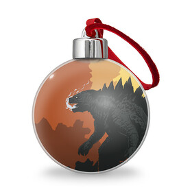 Ёлочный шар с принтом GODZILLA | ГОДЗИЛЛА в городе Новоалтайск, Пластик | Диаметр: 77 мм | Тематика изображения на принте: comic con | godzilla | gojira | logo | годзилла | знаки | иероглифы | лого | монстр | фильм | чудовище