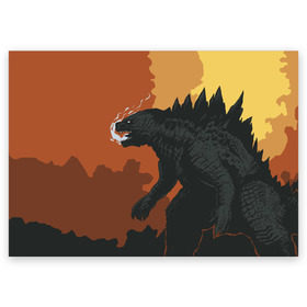 Поздравительная открытка с принтом GODZILLA в городе Новоалтайск, 100% бумага | плотность бумаги 280 г/м2, матовая, на обратной стороне линовка и место для марки
 | comic con | godzilla | gojira | logo | годзилла | знаки | иероглифы | лого | монстр | фильм | чудовище
