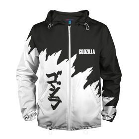 Мужская ветровка 3D с принтом GODZILLA в городе Новоалтайск, 100% полиэстер | подол и капюшон оформлены резинкой с фиксаторами, два кармана без застежек по бокам, один потайной карман на груди | Тематика изображения на принте: comic con | godzilla | gojira | logo | годзилла | знаки | иероглифы | лого | монстр | фильм | чудовище