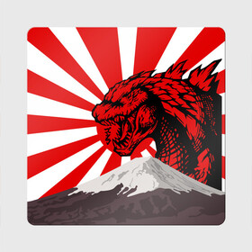 Магнит виниловый Квадрат с принтом  GODZILLA JAPAN | ГОДЗИЛЛА ЯПОНИЯ в городе Новоалтайск, полимерный материал с магнитным слоем | размер 9*9 см, закругленные углы | Тематика изображения на принте: comic con | godzilla | gojira | logo | годзилла | знаки | иероглифы | лого | монстр | фильм | чудовище