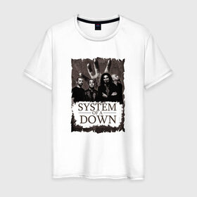 Мужская футболка хлопок с принтом System of a Down в городе Новоалтайск, 100% хлопок | прямой крой, круглый вырез горловины, длина до линии бедер, слегка спущенное плечо. | soad | soil | system of a down | группа | дав | дарон малакян | джон долмаян | метал | ню | оф | рок | серж танкян | систем | соад | сод | соэд | шаво одаджян | э доун