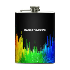 Фляга с принтом IMAGINE DRAGONS в городе Новоалтайск, металлический корпус | емкость 0,22 л, размер 125 х 94 мм. Виниловая наклейка запечатывается полностью | color | imagine dragons | logo | stripes | trend | абстракция | группа | линии | лого | рок | рэп | фирменные цвета