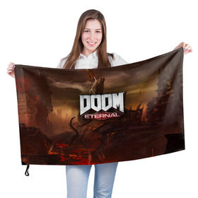 Флаг 3D с принтом DOOM Eternal в городе Новоалтайск, 100% полиэстер | плотность ткани — 95 г/м2, размер — 67 х 109 см. Принт наносится с одной стороны | doom | doomguy | slayer | вечный | дум | думгай | палач рока