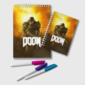 Блокнот с принтом DOOM 2016 в городе Новоалтайск, 100% бумага | 48 листов, плотность листов — 60 г/м2, плотность картонной обложки — 250 г/м2. Листы скреплены удобной пружинной спиралью. Цвет линий — светло-серый
 | 