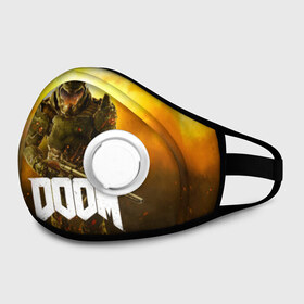 Маска из неопрена с принтом DOOM 2016 в городе Новоалтайск, неопрен 100% | Форма огибающая нос. Резинки для ушей с дополнительной резинкой на затылке. Клапан для выдоха для активного дыхания при занятиях спортом. Эластичный материал маски и окантовки для лучшего растяжения и прилегания маски.  | 