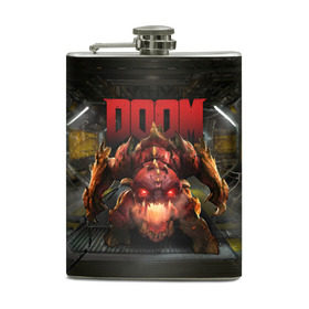 Фляга с принтом DOOM Pinky в городе Новоалтайск, металлический корпус | емкость 0,22 л, размер 125 х 94 мм. Виниловая наклейка запечатывается полностью | Тематика изображения на принте: 