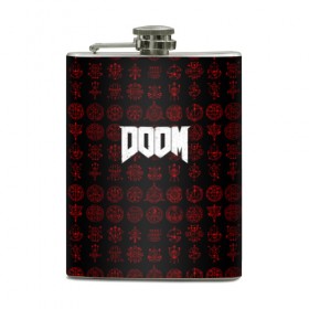Фляга с принтом DOOM Runes в городе Новоалтайск, металлический корпус | емкость 0,22 л, размер 125 х 94 мм. Виниловая наклейка запечатывается полностью | Тематика изображения на принте: 