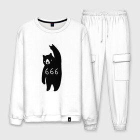 Мужской костюм хлопок с принтом BAD BEAR 666 ROCK в городе Новоалтайск, 100% хлопок | на свитшоте круглая горловина, мягкая резинка по низу. Брюки заужены к низу, на них два вида карманов: два “обычных” по бокам и два объемных, с клапанами, расположенные ниже линии бедра. Брюки с мягкой трикотажной резинкой на поясе и по низу штанин. В поясе для дополнительного комфорта — широкие завязки | 666 | bear | devil | satan | медведь | сатана