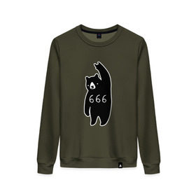 Женский свитшот хлопок с принтом BAD BEAR 666 ROCK в городе Новоалтайск, 100% хлопок | прямой крой, круглый вырез, на манжетах и по низу широкая трикотажная резинка  | 666 | bear | devil | satan | медведь | сатана