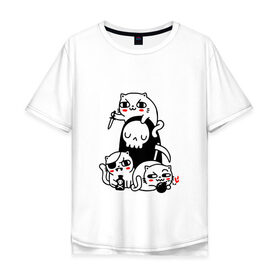 Мужская футболка хлопок Oversize с принтом CAT GOT YOUR SOUL в городе Новоалтайск, 100% хлопок | свободный крой, круглый ворот, “спинка” длиннее передней части | 666 | animal | cat | dark souls | dead | death | diablo | die | kitty | metal | pets | rip | rock | домашние животные | дьявол | животные | кот | котики | кошки | нож | оружие | пафосные | питомец | рок | темные души | яд
