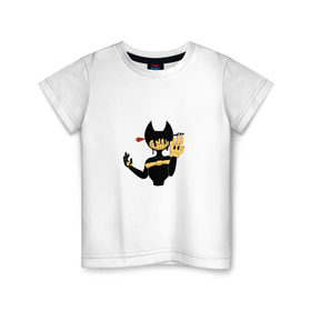 Детская футболка хлопок с принтом Bendy and the Ink Machine в городе Новоалтайск, 100% хлопок | круглый вырез горловины, полуприлегающий силуэт, длина до линии бедер | batim | bendy | daemon | devil | game | gamer | horror | ink | machine | survival | бенди | выживание | демон | дьявол | игра | машина | ужас | хоррор | чернильная