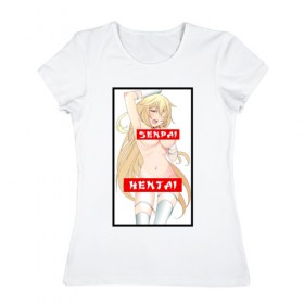 Женская футболка хлопок с принтом SENPAI HENTAI 18+ в городе Новоалтайск, 100% хлопок | прямой крой, круглый вырез горловины, длина до линии бедер, слегка спущенное плечо | ahegao | anime | kodome | manga | senpai | аниме | анимэ | ахегао | кодоме | манга | меха | сенпай | юри | яой
