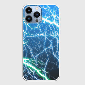 Чехол для iPhone 13 Pro Max с принтом РАЗРЯДЫ МОЛНИЙ в городе Новоалтайск,  |  | Тематика изображения на принте: blue | epic | green | lightning | rain | storm | stripes | texture | thunder | гроза | гром | дождь | зеленый | линии | молнии | молния | пафосные | полосы | разряды | синий | текстура | шторм | эпичные | яркие