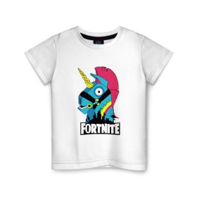 Детская футболка хлопок с принтом Fortnite в городе Новоалтайск, 100% хлопок | круглый вырез горловины, полуприлегающий силуэт, длина до линии бедер | Тематика изображения на принте: fn | fortnite | боец | бургер | гамбургер | единорог | игра | лошадь | на коне | радужный единорог | фн | форт | форт найт | фортнайт