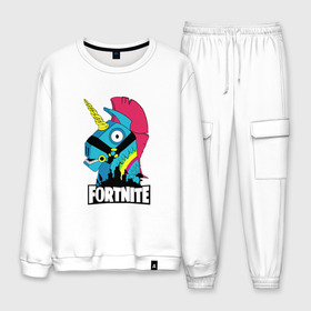 Мужской костюм хлопок с принтом Fortnite в городе Новоалтайск, 100% хлопок | на свитшоте круглая горловина, мягкая резинка по низу. Брюки заужены к низу, на них два вида карманов: два “обычных” по бокам и два объемных, с клапанами, расположенные ниже линии бедра. Брюки с мягкой трикотажной резинкой на поясе и по низу штанин. В поясе для дополнительного комфорта — широкие завязки | fn | fortnite | боец | бургер | гамбургер | единорог | игра | лошадь | на коне | радужный единорог | фн | форт | форт найт | фортнайт