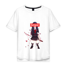 Мужская футболка хлопок Oversize с принтом СЕНПАЙ - SENPAI YANDERE в городе Новоалтайск, 100% хлопок | свободный крой, круглый ворот, “спинка” длиннее передней части | ahegao | anime | kawai | kowai | otaku | senpai | sugoi | waifu | weeaboo | yandere | аниме | ахегао | вайфу | виабу | каваи | ковай | культура | отаку | сенпай | сугои | тренд | яндере