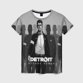 Женская футболка 3D с принтом Detroit:become human в городе Новоалтайск, 100% полиэфир ( синтетическое хлопкоподобное полотно) | прямой крой, круглый вырез горловины, длина до линии бедер | connor | cyberlife | detroit become human | deviant | kara | markus | ps4 | rk800 |  detroit: become human | детроит | детроит: стать человеком | игры | кара | коннор | конор | кэра | маркус | пиратs | эксклюзив