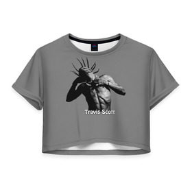 Женская футболка 3D укороченная с принтом Travis Scott - 001 в городе Новоалтайск, 100% полиэстер | круглая горловина, длина футболки до линии талии, рукава с отворотами | astroworld | hip hop | hiphop | rap | scott | travis | travis scott | travisscott | wish you were here | рэп | хип хоп | хипхоп