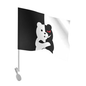 Флаг для автомобиля с принтом MONOKUMA в городе Новоалтайск, 100% полиэстер | Размер: 30*21 см | anime | bear | black  white | minomi | monokuma | pink | rabbit | school | аниме | главарь | миноми | монокума | черно белый | школа