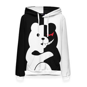 Женская толстовка 3D с принтом MONOKUMA в городе Новоалтайск, 100% полиэстер  | двухслойный капюшон со шнурком для регулировки, мягкие манжеты на рукавах и по низу толстовки, спереди карман-кенгуру с мягким внутренним слоем. | anime | bear | black  white | minomi | monokuma | pink | rabbit | school | аниме | главарь | миноми | монокума | черно белый | школа