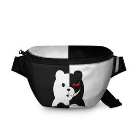 Поясная сумка 3D с принтом MONOKUMA в городе Новоалтайск, 100% полиэстер | плотная ткань, ремень с регулируемой длиной, внутри несколько карманов для мелочей, основное отделение и карман с обратной стороны сумки застегиваются на молнию | anime | bear | black  white | minomi | monokuma | pink | rabbit | school | аниме | главарь | миноми | монокума | черно белый | школа