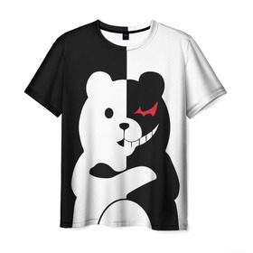 Мужская футболка 3D с принтом MONOKUMA в городе Новоалтайск, 100% полиэфир | прямой крой, круглый вырез горловины, длина до линии бедер | anime | bear | black  white | minomi | monokuma | pink | rabbit | school | аниме | главарь | миноми | монокума | черно белый | школа