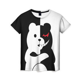 Женская футболка 3D с принтом MONOKUMA в городе Новоалтайск, 100% полиэфир ( синтетическое хлопкоподобное полотно) | прямой крой, круглый вырез горловины, длина до линии бедер | anime | bear | black  white | minomi | monokuma | pink | rabbit | school | аниме | главарь | миноми | монокума | черно белый | школа