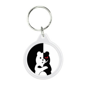 Брелок круглый с принтом MONOKUMA в городе Новоалтайск, пластик и полированная сталь | круглая форма, металлическое крепление в виде кольца | anime | bear | black  white | minomi | monokuma | pink | rabbit | school | аниме | главарь | миноми | монокума | черно белый | школа