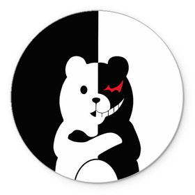 Коврик круглый с принтом MONOKUMA в городе Новоалтайск, резина и полиэстер | круглая форма, изображение наносится на всю лицевую часть | Тематика изображения на принте: anime | bear | black  white | minomi | monokuma | pink | rabbit | school | аниме | главарь | миноми | монокума | черно белый | школа