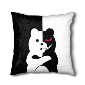 Подушка 3D с принтом MONOKUMA в городе Новоалтайск, наволочка – 100% полиэстер, наполнитель – холлофайбер (легкий наполнитель, не вызывает аллергию). | состоит из подушки и наволочки. Наволочка на молнии, легко снимается для стирки | anime | bear | black  white | minomi | monokuma | pink | rabbit | school | аниме | главарь | миноми | монокума | черно белый | школа