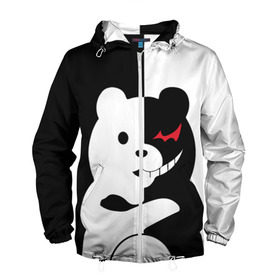 Мужская ветровка 3D с принтом MONOKUMA в городе Новоалтайск, 100% полиэстер | подол и капюшон оформлены резинкой с фиксаторами, два кармана без застежек по бокам, один потайной карман на груди | anime | bear | black  white | minomi | monokuma | pink | rabbit | school | аниме | главарь | миноми | монокума | черно белый | школа