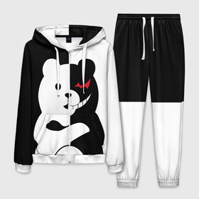Мужской костюм 3D с принтом MONOKUMA в городе Новоалтайск, 100% полиэстер | Манжеты и пояс оформлены тканевой резинкой, двухслойный капюшон со шнурком для регулировки, карманы спереди | anime | bear | black  white | minomi | monokuma | pink | rabbit | school | аниме | главарь | миноми | монокума | черно белый | школа