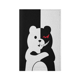 Обложка для паспорта матовая кожа с принтом MONOKUMA в городе Новоалтайск, натуральная матовая кожа | размер 19,3 х 13,7 см; прозрачные пластиковые крепления | anime | bear | black  white | minomi | monokuma | pink | rabbit | school | аниме | главарь | миноми | монокума | черно белый | школа
