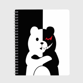 Тетрадь с принтом MONOKUMA в городе Новоалтайск, 100% бумага | 48 листов, плотность листов — 60 г/м2, плотность картонной обложки — 250 г/м2. Листы скреплены сбоку удобной пружинной спиралью. Уголки страниц и обложки скругленные. Цвет линий — светло-серый
 | anime | bear | black  white | minomi | monokuma | pink | rabbit | school | аниме | главарь | миноми | монокума | черно белый | школа