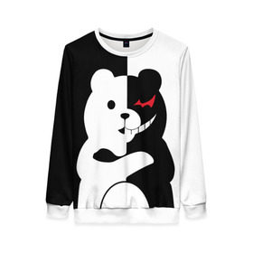Женский свитшот 3D с принтом MONOKUMA в городе Новоалтайск, 100% полиэстер с мягким внутренним слоем | круглый вырез горловины, мягкая резинка на манжетах и поясе, свободная посадка по фигуре | anime | bear | black  white | minomi | monokuma | pink | rabbit | school | аниме | главарь | миноми | монокума | черно белый | школа