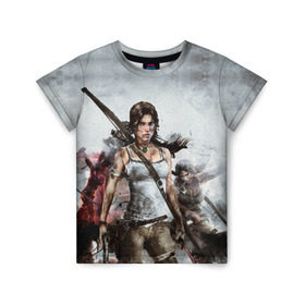 Детская футболка 3D с принтом Tomb Raider в городе Новоалтайск, 100% гипоаллергенный полиэфир | прямой крой, круглый вырез горловины, длина до линии бедер, чуть спущенное плечо, ткань немного тянется | game | shadow of the tomb raider | tomb raider | гора | кино | крофт | лара крофт | ледокол | огонь | приключения | путешествие | расхитительница гробниц