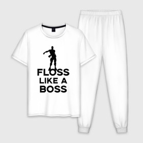Мужская пижама хлопок с принтом Floss like a boss в городе Новоалтайск, 100% хлопок | брюки и футболка прямого кроя, без карманов, на брюках мягкая резинка на поясе и по низу штанин
 | dance | floss like a boss | fortnite | swag | thebackpackkid | танец