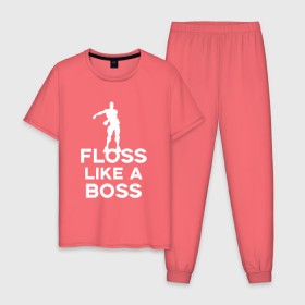 Мужская пижама хлопок с принтом Floss like a boss в городе Новоалтайск, 100% хлопок | брюки и футболка прямого кроя, без карманов, на брюках мягкая резинка на поясе и по низу штанин
 | dance | floss like a boss | fortnite | swag | thebackpackkid | танец