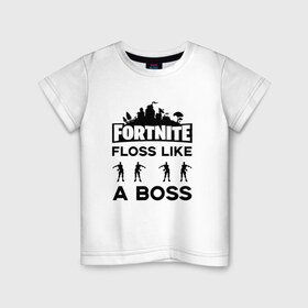 Детская футболка хлопок с принтом Floss like a boss в городе Новоалтайск, 100% хлопок | круглый вырез горловины, полуприлегающий силуэт, длина до линии бедер | Тематика изображения на принте: dance | floss like a boss | fortnite | swag | thebackpackkid | танец