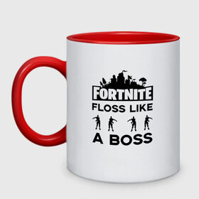 Кружка двухцветная с принтом Floss like a boss в городе Новоалтайск, керамика | объем — 330 мл, диаметр — 80 мм. Цветная ручка и кайма сверху, в некоторых цветах — вся внутренняя часть | Тематика изображения на принте: dance | floss like a boss | fortnite | swag | thebackpackkid | танец