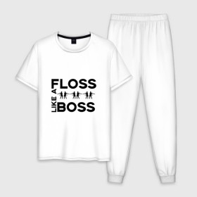 Мужская пижама хлопок с принтом Floss like a boss в городе Новоалтайск, 100% хлопок | брюки и футболка прямого кроя, без карманов, на брюках мягкая резинка на поясе и по низу штанин
 | 