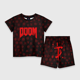 Детский костюм с шортами 3D с принтом DOOM  ДУМ в городе Новоалтайск,  |  | Тематика изображения на принте: devil | doom | hell | mark of the doom slayer | slayer | ад | гарнил | дум | знаки | иероглифы | компьютерные игры 2019 | преисподняя | символ | солдат
