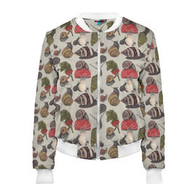 Женский бомбер 3D с принтом Улитки в городе Новоалтайск, 100% полиэстер | застегивается на молнию, по бокам два кармана без застежек, мягкие манжеты, по низу бомбера и на воротнике — эластичная резинка | Тематика изображения на принте: 