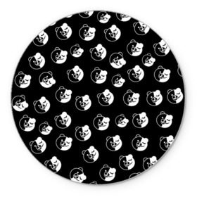 Коврик для мышки круглый с принтом MONOKUMA в городе Новоалтайск, резина и полиэстер | круглая форма, изображение наносится на всю лицевую часть | anime | bear | black  white | danganronpa | korokuma | monodam | monokuma | monomi | monotaro | pink | rabbit | school | shirokuma | аниме | главарь | мoноми | монокума | черно белый | школа