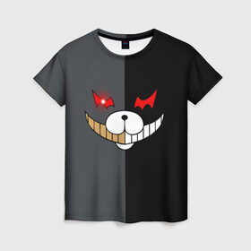 Женская футболка 3D с принтом KUROKUMA x MONOKUMA в городе Новоалтайск, 100% полиэфир ( синтетическое хлопкоподобное полотно) | прямой крой, круглый вырез горловины, длина до линии бедер | anime | bear | black  white | danganronpa | kurokuma | monodam | monokuma | monomi | monotaro | pink | rabbit | school | shirokuma | аниме | главарь | мoноми | монокума | черно белый | школа