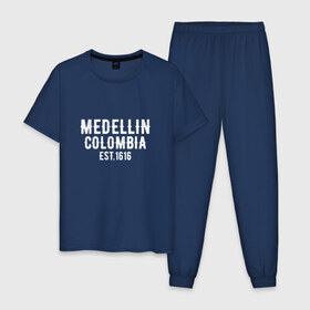 Мужская пижама хлопок с принтом Medellin Est. 1616 в городе Новоалтайск, 100% хлопок | брюки и футболка прямого кроя, без карманов, на брюках мягкая резинка на поясе и по низу штанин
 | escobar | loving pablo | эскобар