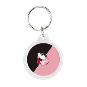 Брелок круглый с принтом MONOKUMA X MONOMI в городе Новоалтайск, пластик и полированная сталь | круглая форма, металлическое крепление в виде кольца | anime | bear | black  white | danganronpa | kurokuma | monodam | monokuma | monomi | monotaro | pink | rabbit | school | shirokuma | аниме | главарь | мoноми | монокума | черно белый | школа