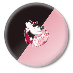 Значок с принтом MONOKUMA X MONOMI в городе Новоалтайск,  металл | круглая форма, металлическая застежка в виде булавки | Тематика изображения на принте: anime | bear | black  white | danganronpa | kurokuma | monodam | monokuma | monomi | monotaro | pink | rabbit | school | shirokuma | аниме | главарь | мoноми | монокума | черно белый | школа