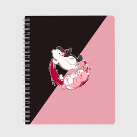 Тетрадь с принтом MONOKUMA X MONOMI в городе Новоалтайск, 100% бумага | 48 листов, плотность листов — 60 г/м2, плотность картонной обложки — 250 г/м2. Листы скреплены сбоку удобной пружинной спиралью. Уголки страниц и обложки скругленные. Цвет линий — светло-серый
 | anime | bear | black  white | danganronpa | kurokuma | monodam | monokuma | monomi | monotaro | pink | rabbit | school | shirokuma | аниме | главарь | мoноми | монокума | черно белый | школа