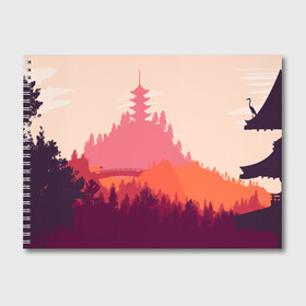 Альбом для рисования с принтом Firewatch в городе Новоалтайск, 100% бумага
 | матовая бумага, плотность 200 мг. | Тематика изображения на принте: campo santo | firewatch | арт | вечер | вид | горы | закат | игра | лес | озеро | олень | пейзаж | пожарный дозор | солнце | холмы